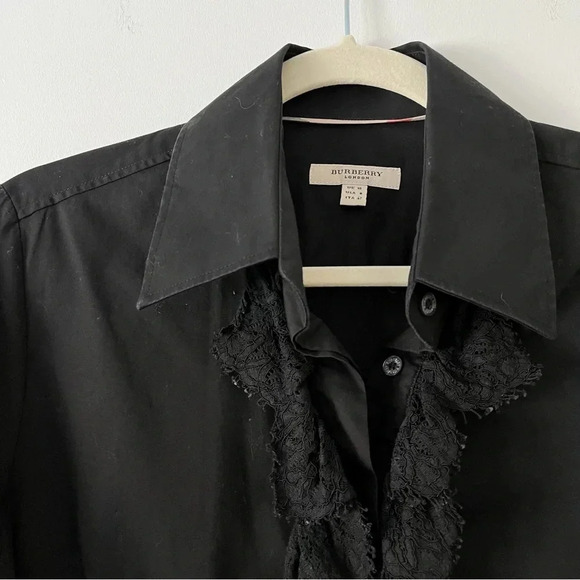 Burberry Black Button Down Shirt  with Lace Ruffle Size 8 - Picture 2 of 5